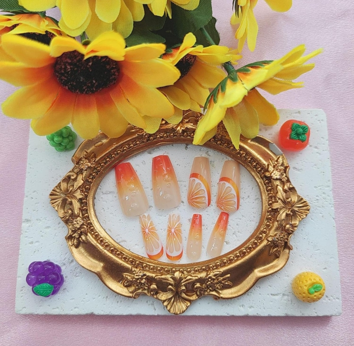 Vibrant Citrus Orange Press-On Nails Fake Artificial Nails 24 Pcs-Free Shipping