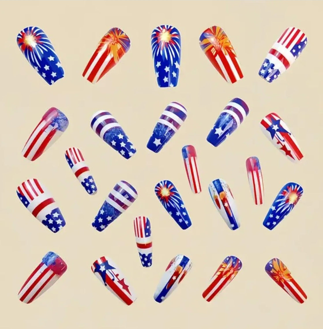 Stylish Fourth of July Fireworks Press-On Nails Fake Artificial Nails 24 Pcs - Free Shipping