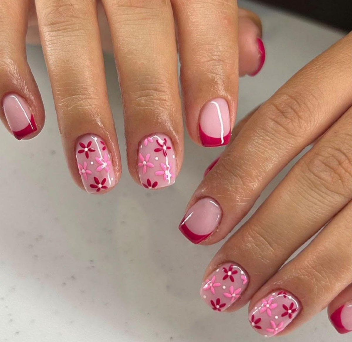 Chic Spring Floral French Tip Press-On Nails Fake Artificial Nails 24 Pcs – Free Shipping
