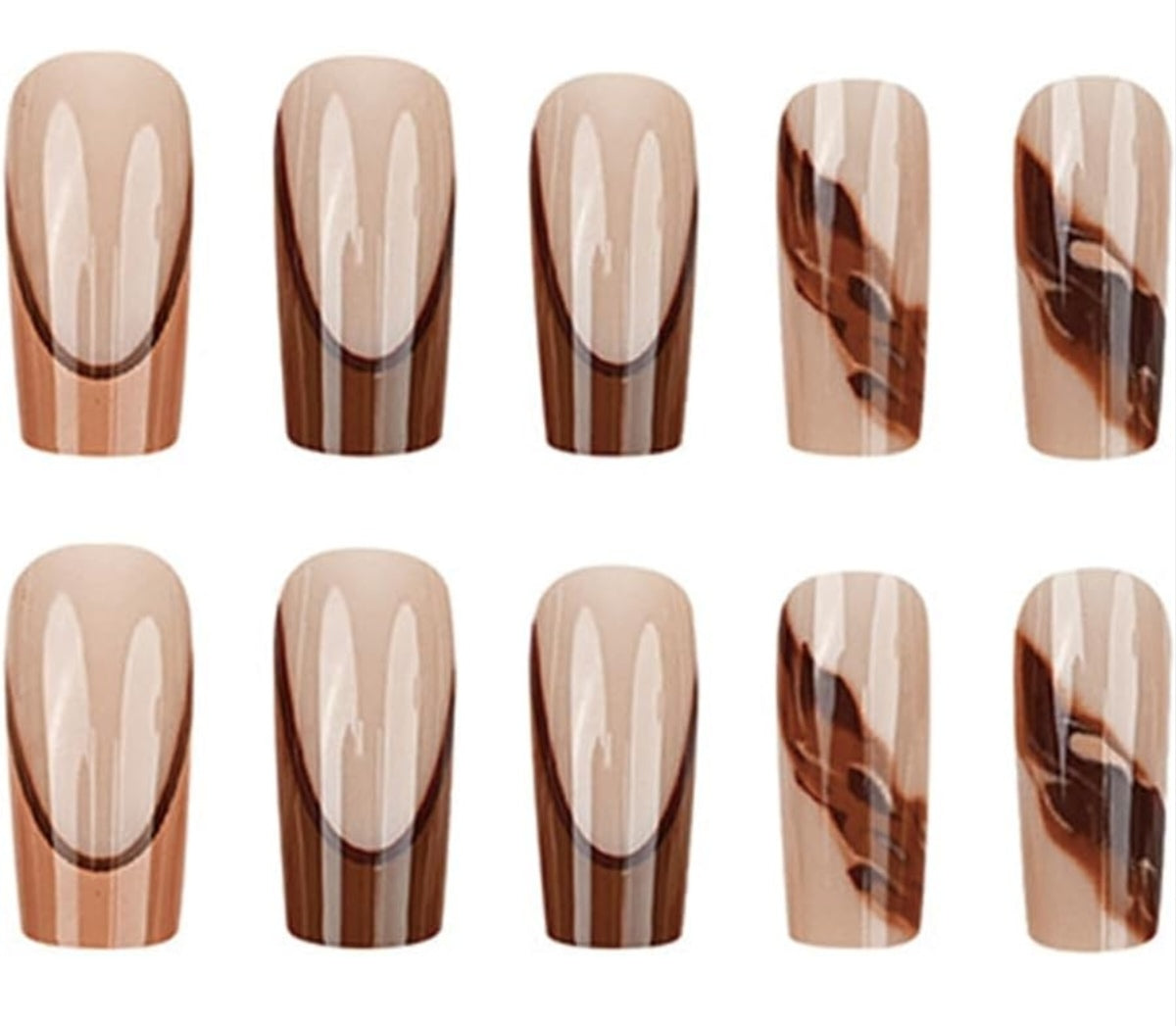 Trendy Brown Marble French Tip Press-On Nails Artificial Nails 24 Pcs - Free Shipping