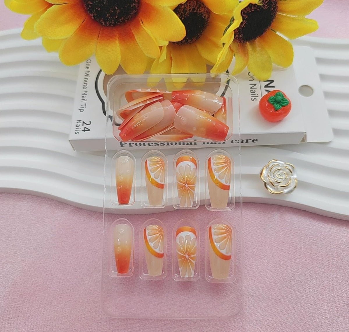 Vibrant Citrus Orange Press-On Nails Fake Artificial Nails 24 Pcs-Free Shipping
