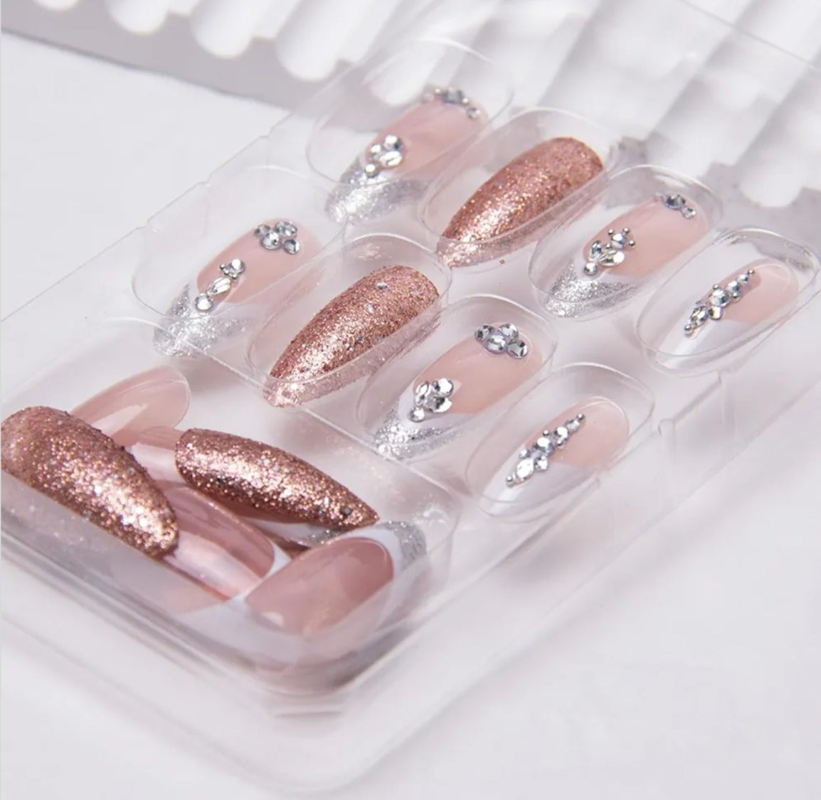 Elegant Glitter French Rhinestone Press-On Nails Fake Artificial Nails 24 Pcs – Free Shipping