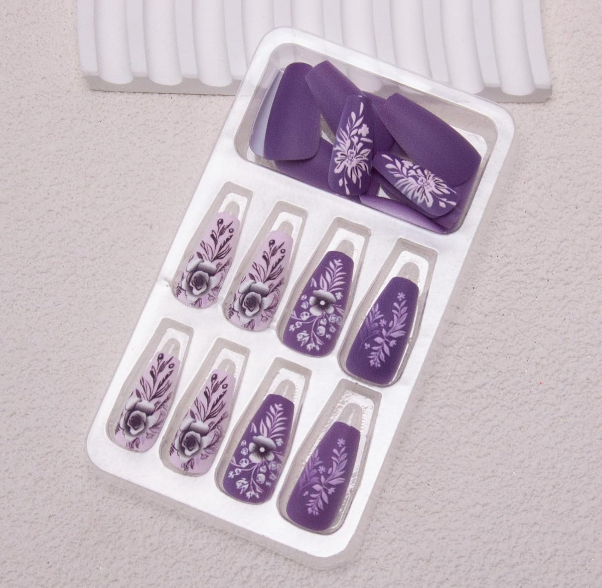 Elegant Purple Florals Press-On Nails Fake Artificial Nails 24 Pcs-Free Shipping