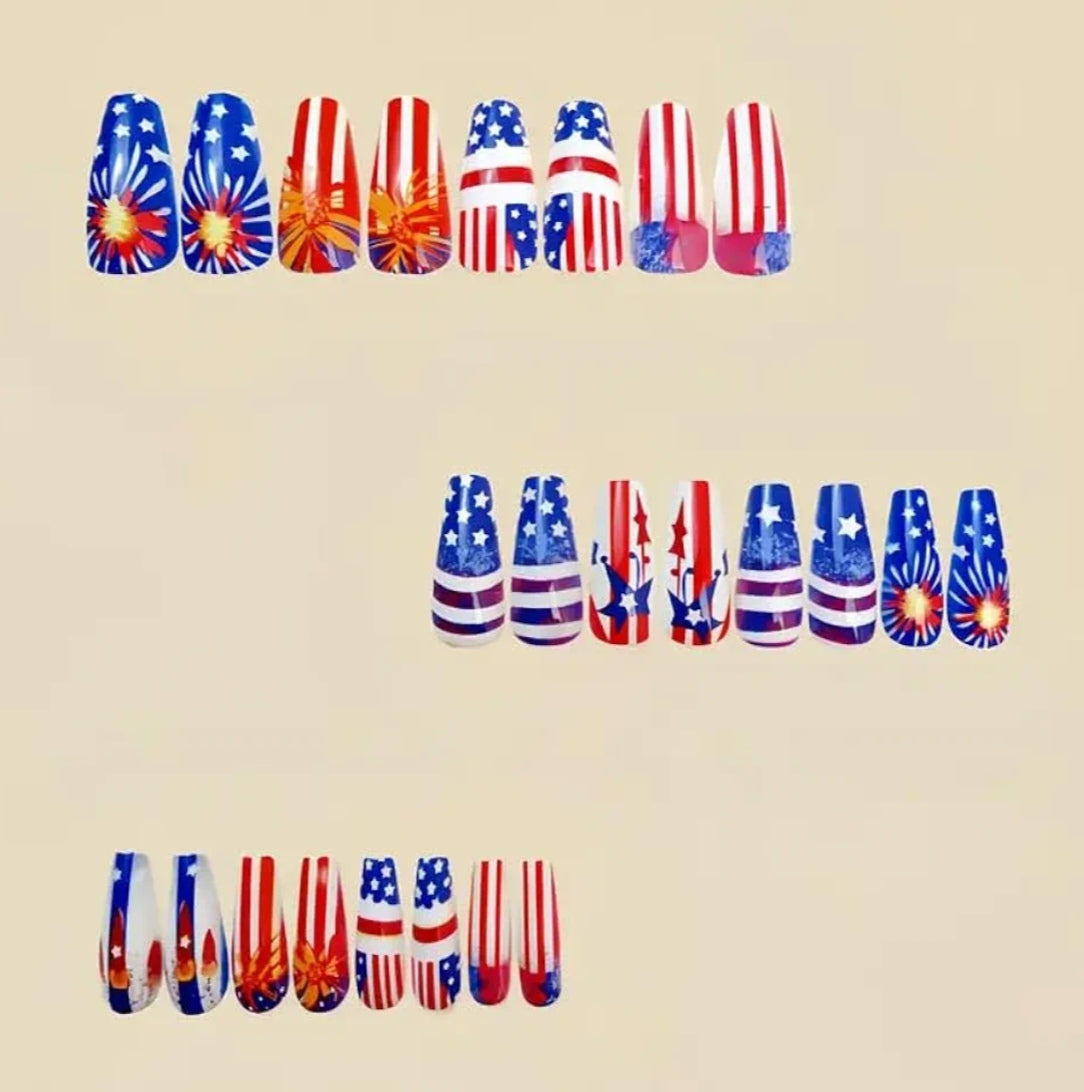 Stylish Fourth of July Fireworks Press-On Nails Fake Artificial Nails 24 Pcs - Free Shipping