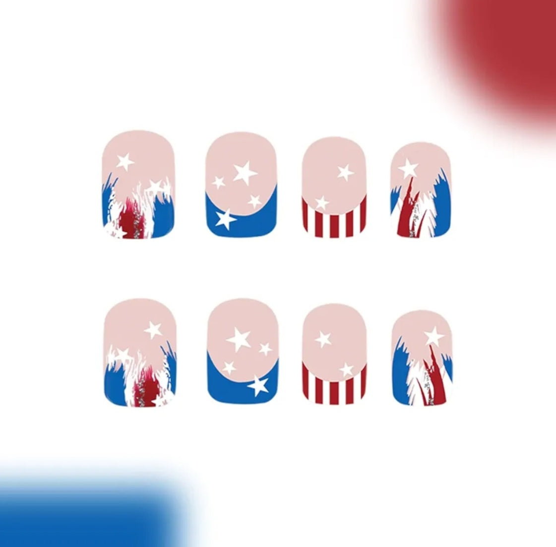 Trendy Patriotic Red White Blue French Tip Star Design Press-On Nails Fake Artificial Nails 24 Pcs-Free Shipping
