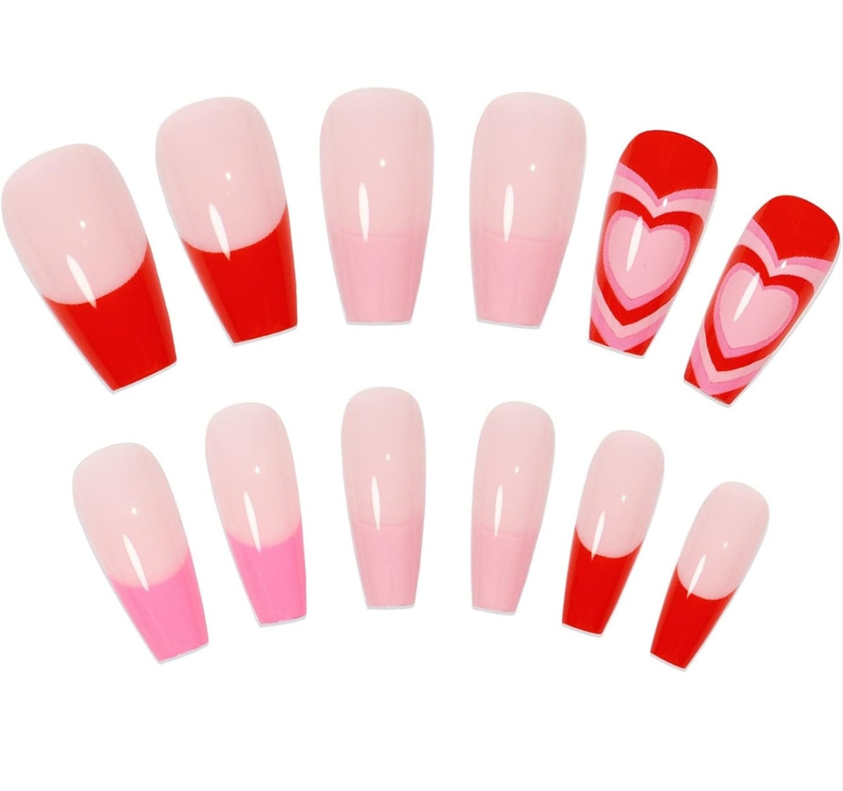 Elegant Red Heart French Pink Tip Press-On Nails Artificial Nails 24 Pcs - Free Shipping
