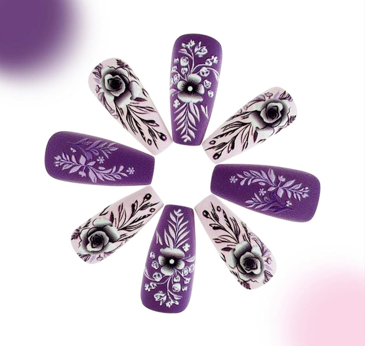 Elegant Purple Florals Press-On Nails Fake Artificial Nails 24 Pcs-Free Shipping