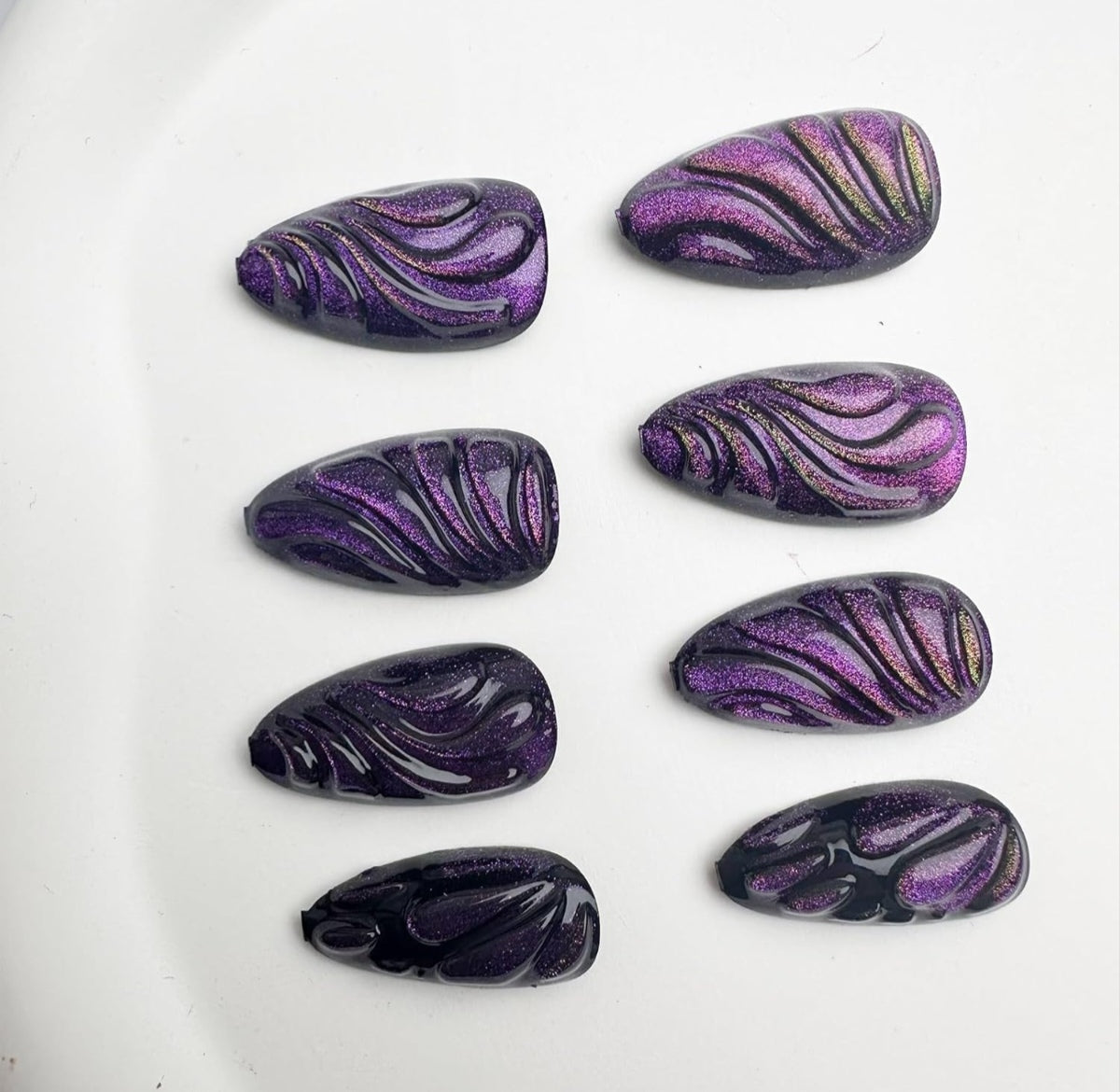 Stylish 3D Cat Eye Purple Swirl Press-On Nails Fake Artificial Nails 24 Pcs – Free Shipping