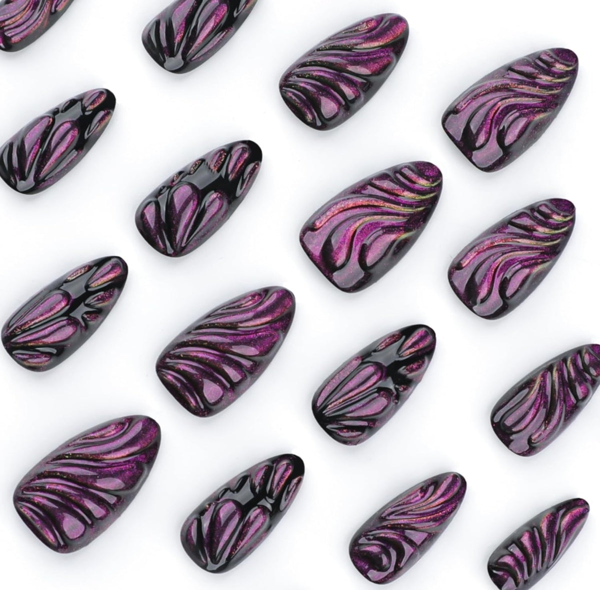 Stylish 3D Cat Eye Purple Swirl Press-On Nails Fake Artificial Nails 24 Pcs – Free Shipping