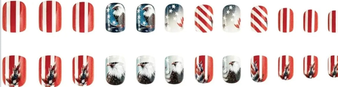 Stylish Iconic Eagle American Flag Feather Press-On Nails Fake Artificial Nails 24 Pcs – Free Shipping