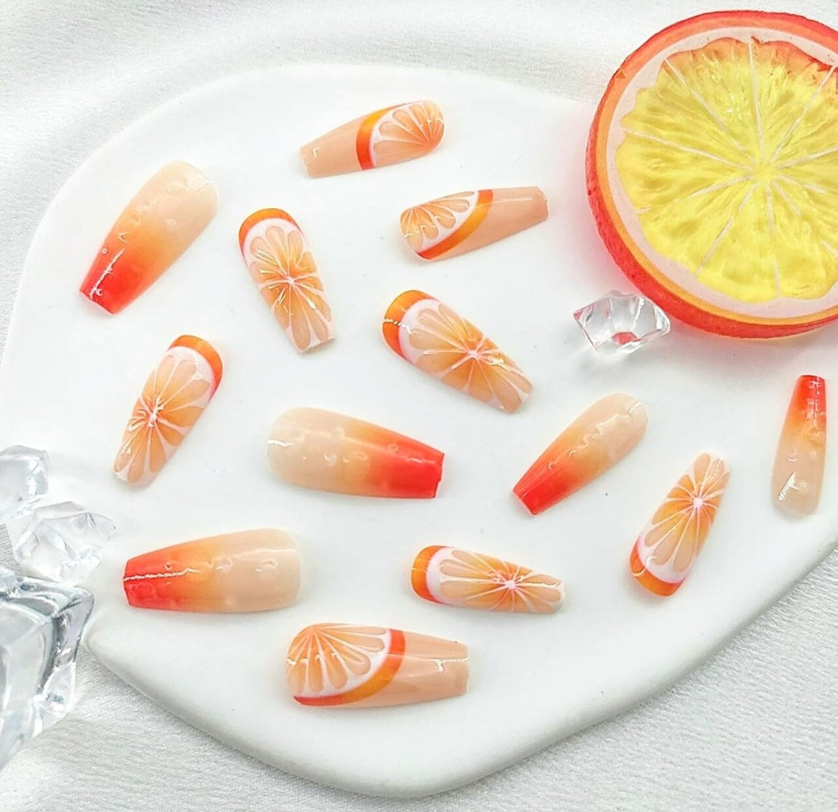 Vibrant Citrus Orange Press-On Nails Fake Artificial Nails 24 Pcs-Free Shipping