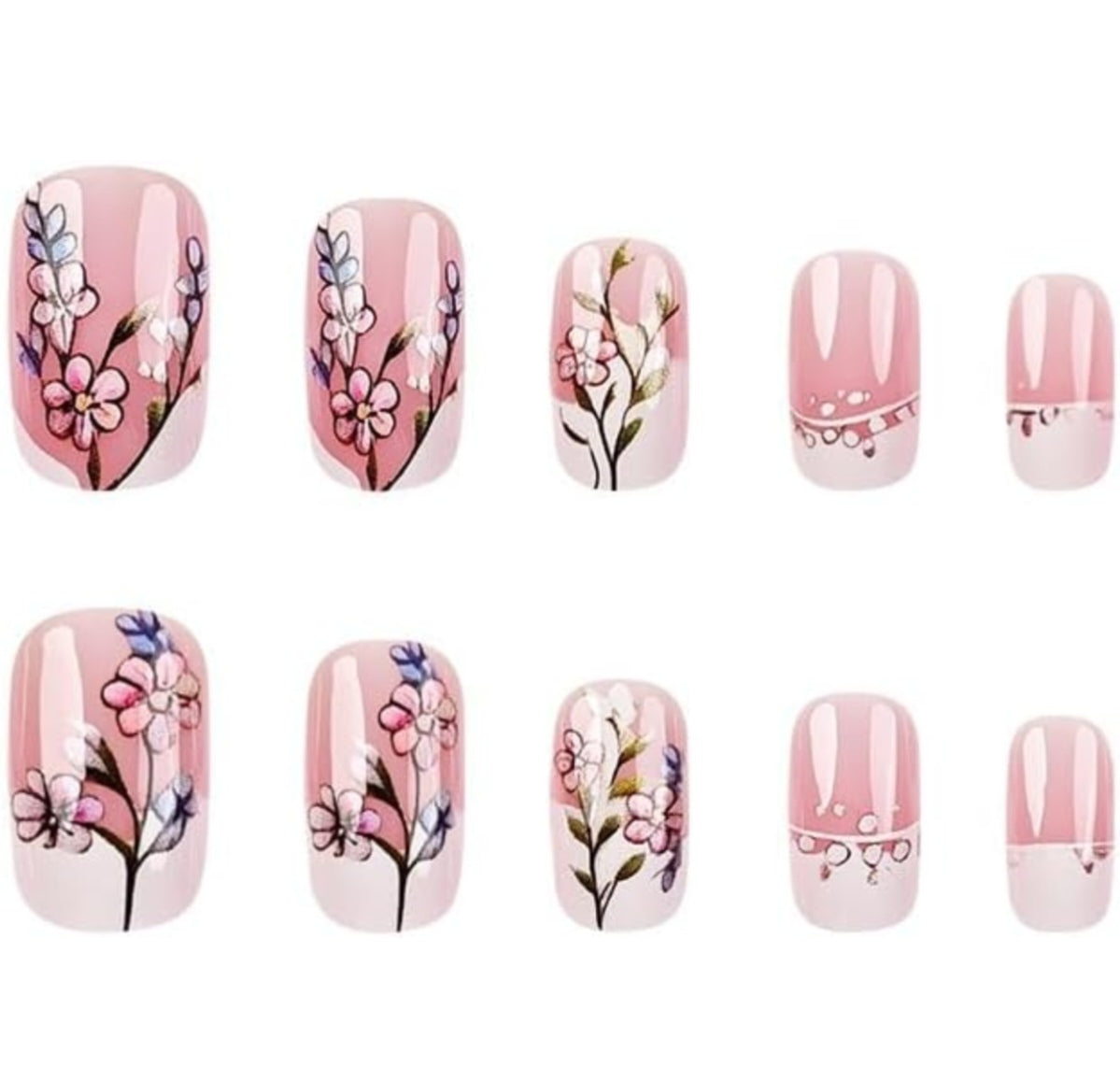 Chic French Floral Tip Press-On Nails Artificial Nails 24 Pcs - Free Shipping
