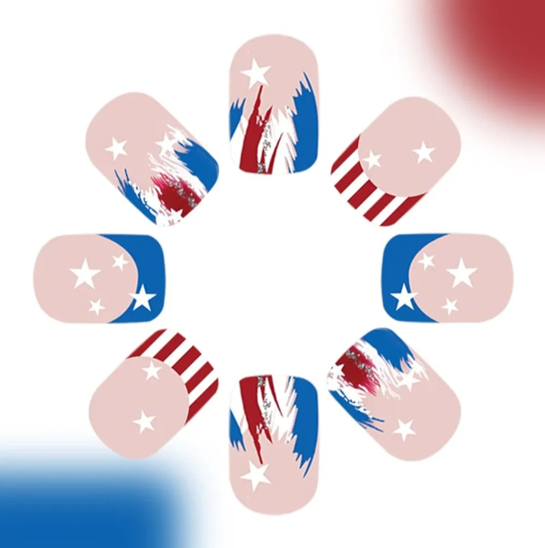 Trendy Patriotic Red White Blue French Tip Star Design Press-On Nails Fake Artificial Nails 24 Pcs-Free Shipping