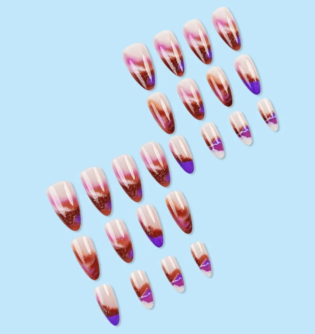 Stylish Abstract Purple Gradient Tip Press-On Nails Fake Artificial Nails 24 Pcs-Free Shipping