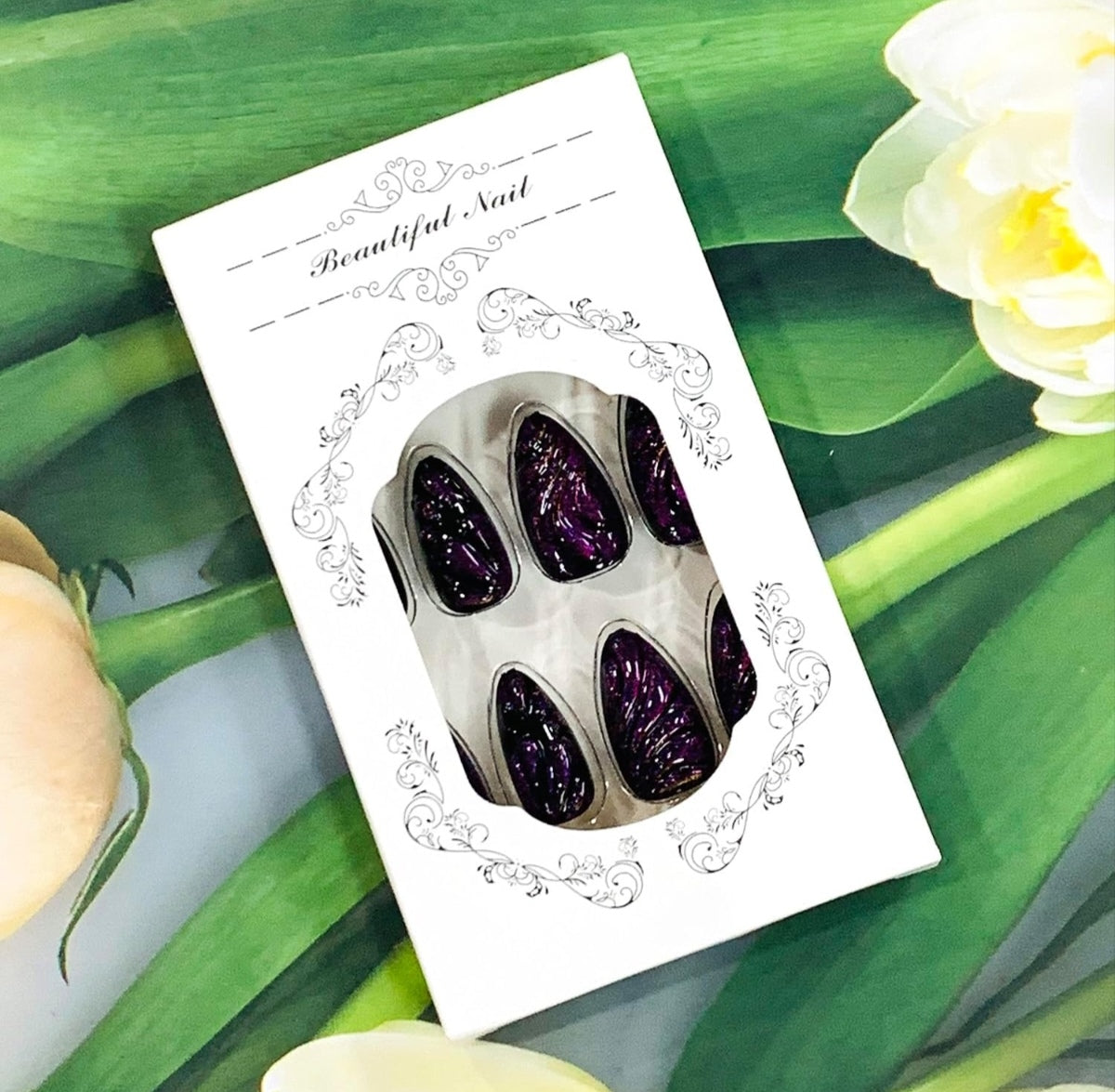 Stylish 3D Cat Eye Purple Swirl Press-On Nails Fake Artificial Nails 24 Pcs – Free Shipping