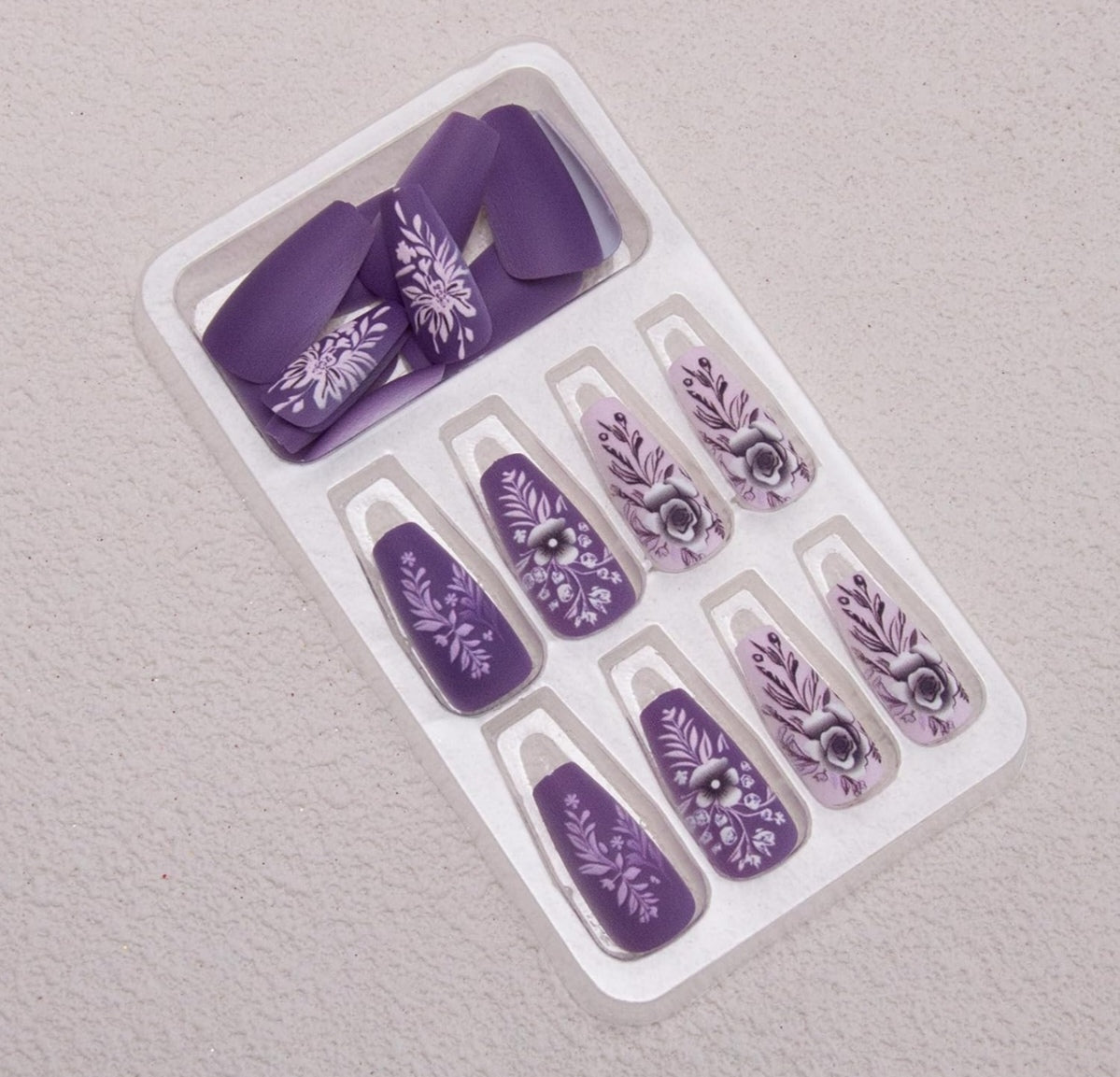 Elegant Purple Florals Press-On Nails Fake Artificial Nails 24 Pcs-Free Shipping