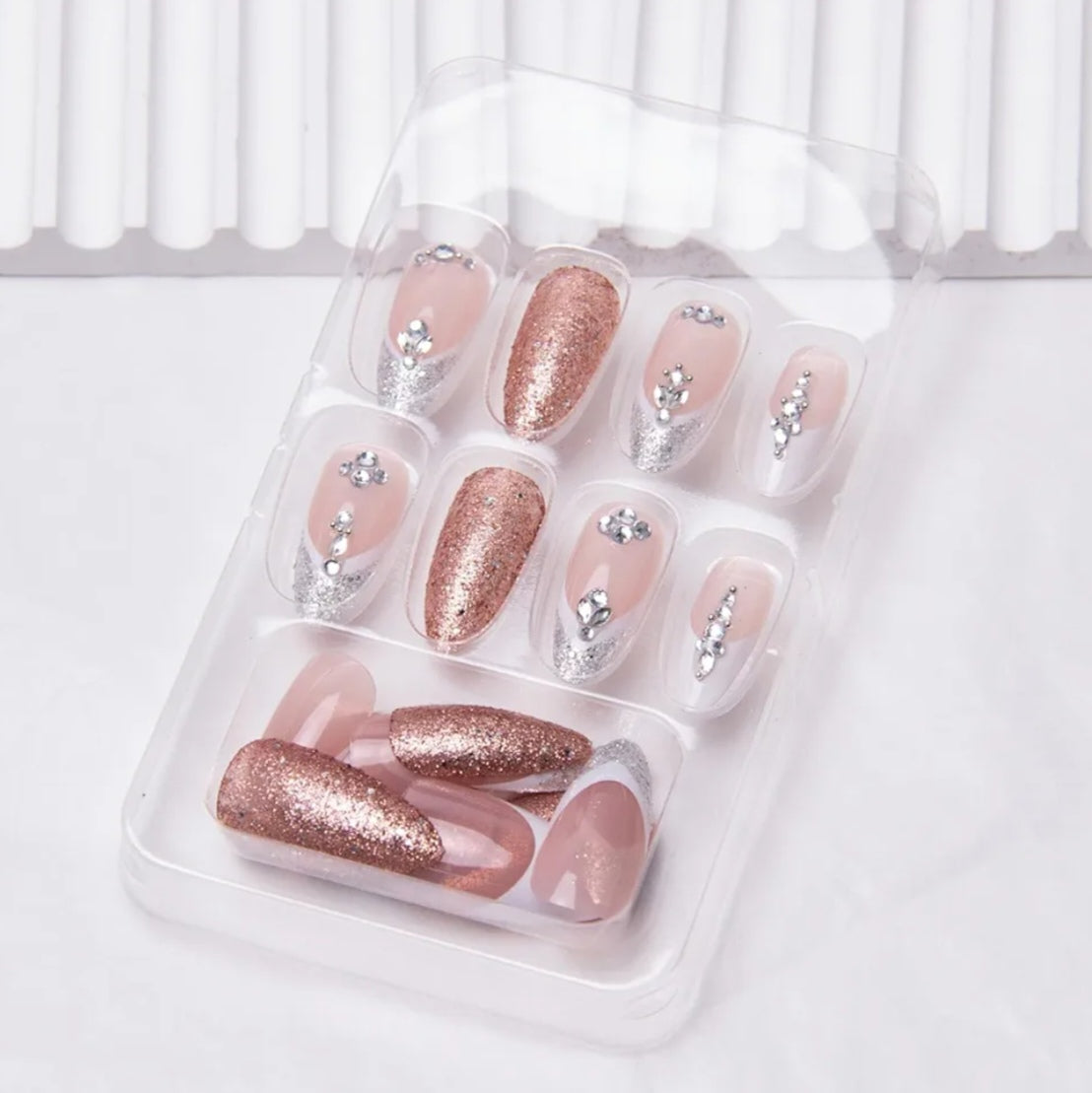 Elegant Glitter French Rhinestone Press-On Nails Fake Artificial Nails 24 Pcs – Free Shipping