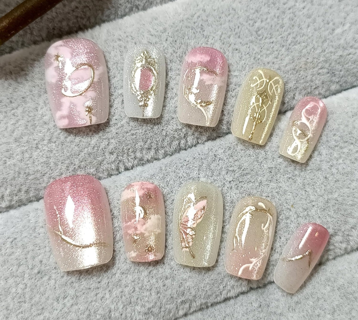 Chic Pink Gold 3D Abstract Square Nail Floral Press-On Nails False Nails 30 Pcs - Free Shipping