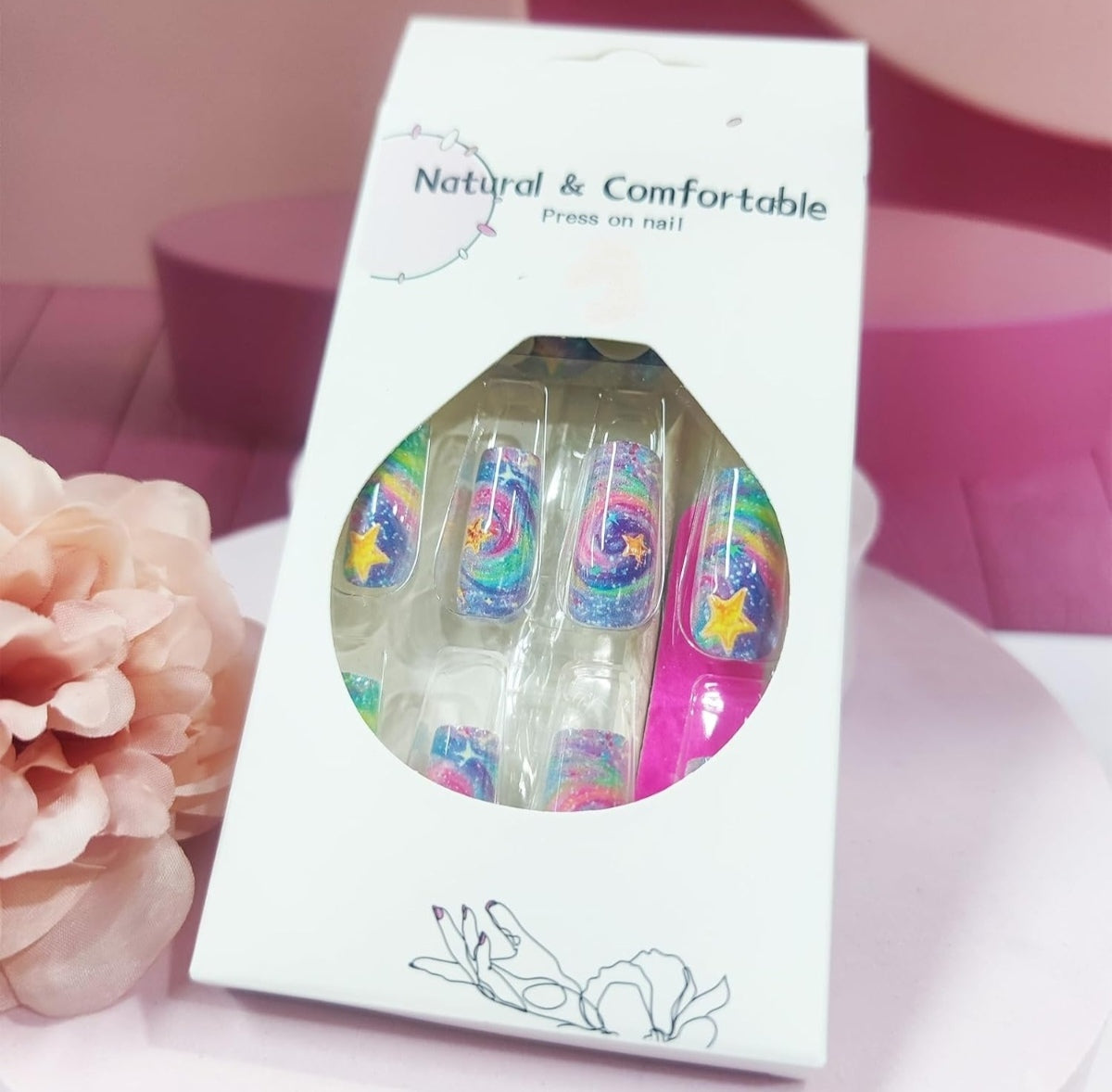 Colorful Glitter Swirl Star Galaxy Press-On Nails Artificial Nails 24 Pcs-Free Shipping