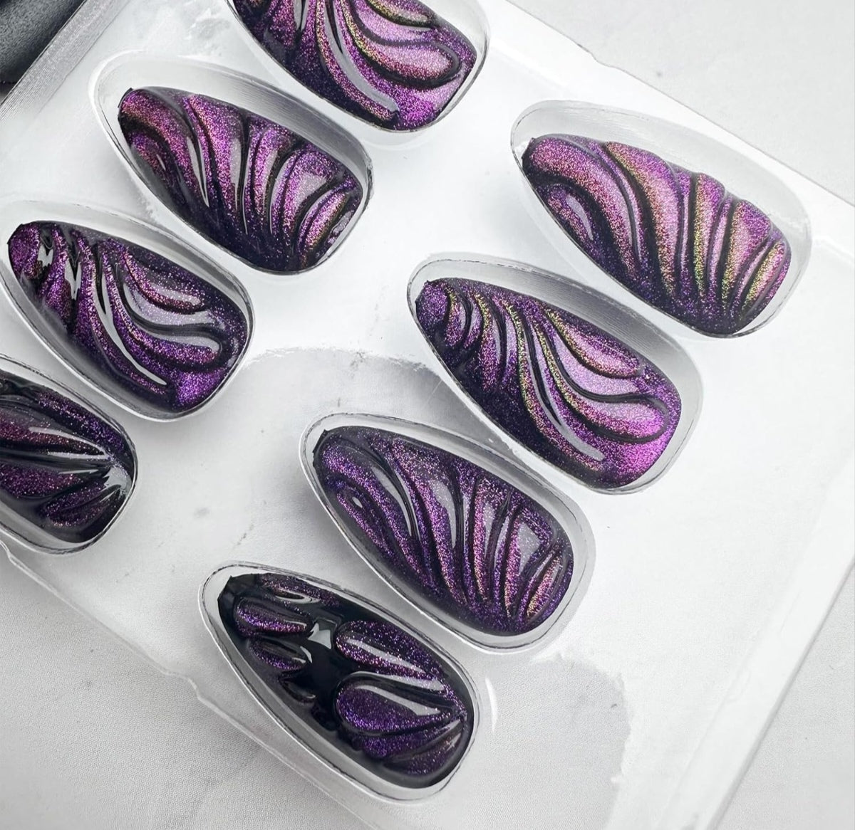 Stylish 3D Cat Eye Purple Swirl Press-On Nails Fake Artificial Nails 24 Pcs – Free Shipping