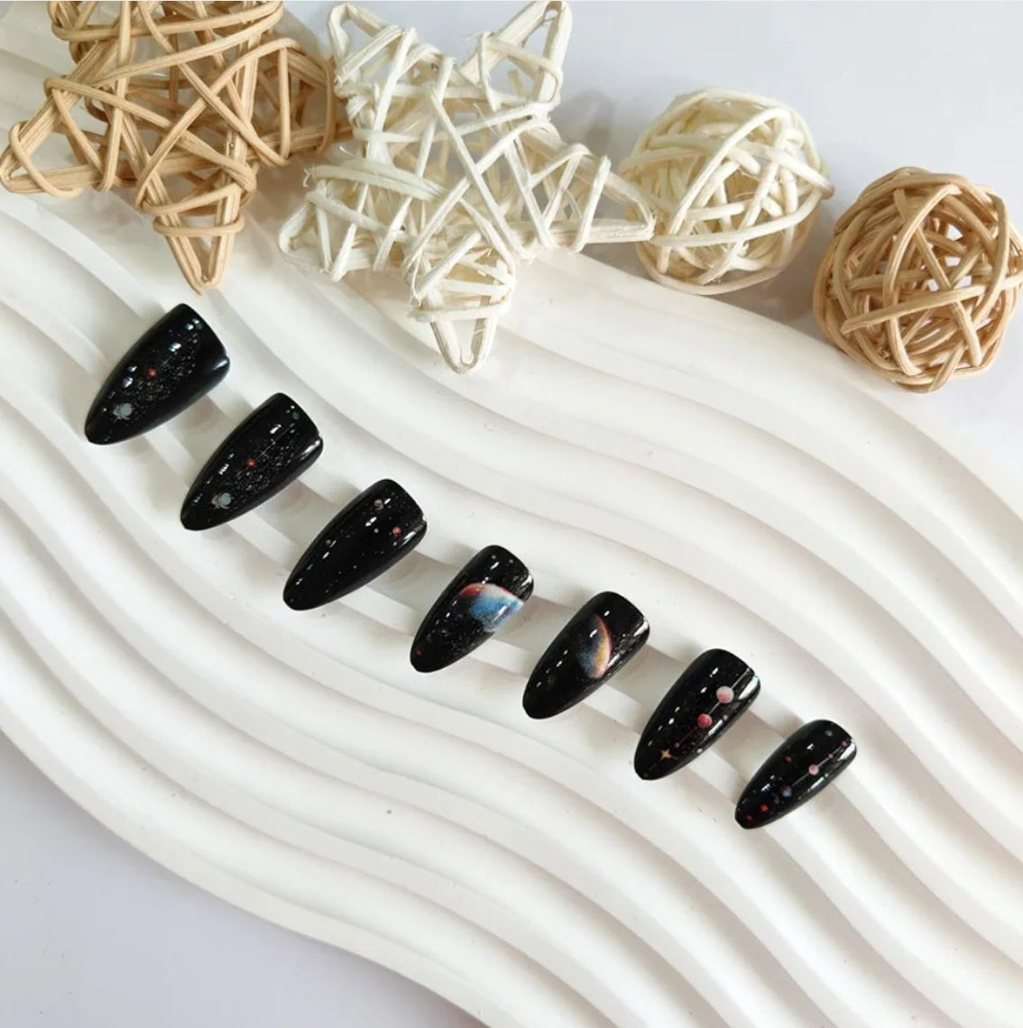 Stylish Black Galaxy Space Nail Art Press-On Nails Fake Artificial Nails 24 Pcs – Free Shipping