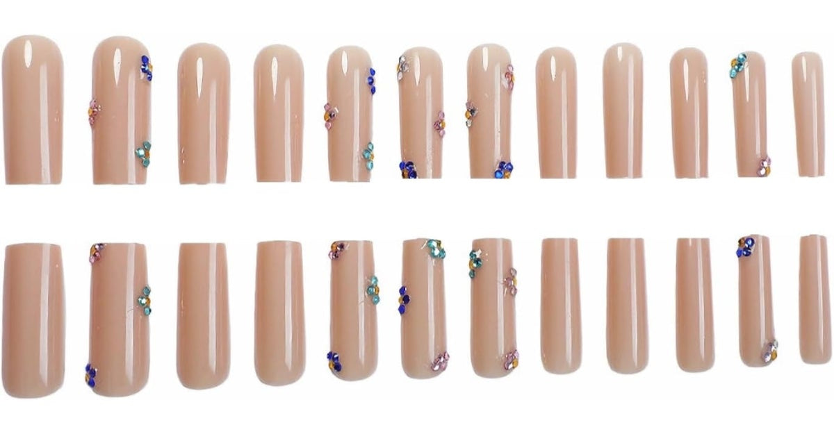 Elegant 3D Minimalist Floral Rhinestone Press-On Nails Artificial Nails 24 Pcs - Free Shipping