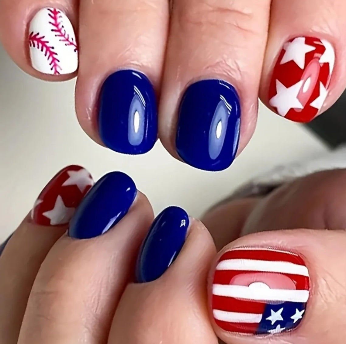 Stylish Patriotic Baseball American Flag Press-On Nails Fake Artificial Nails 24 Pcs-Free Shipping