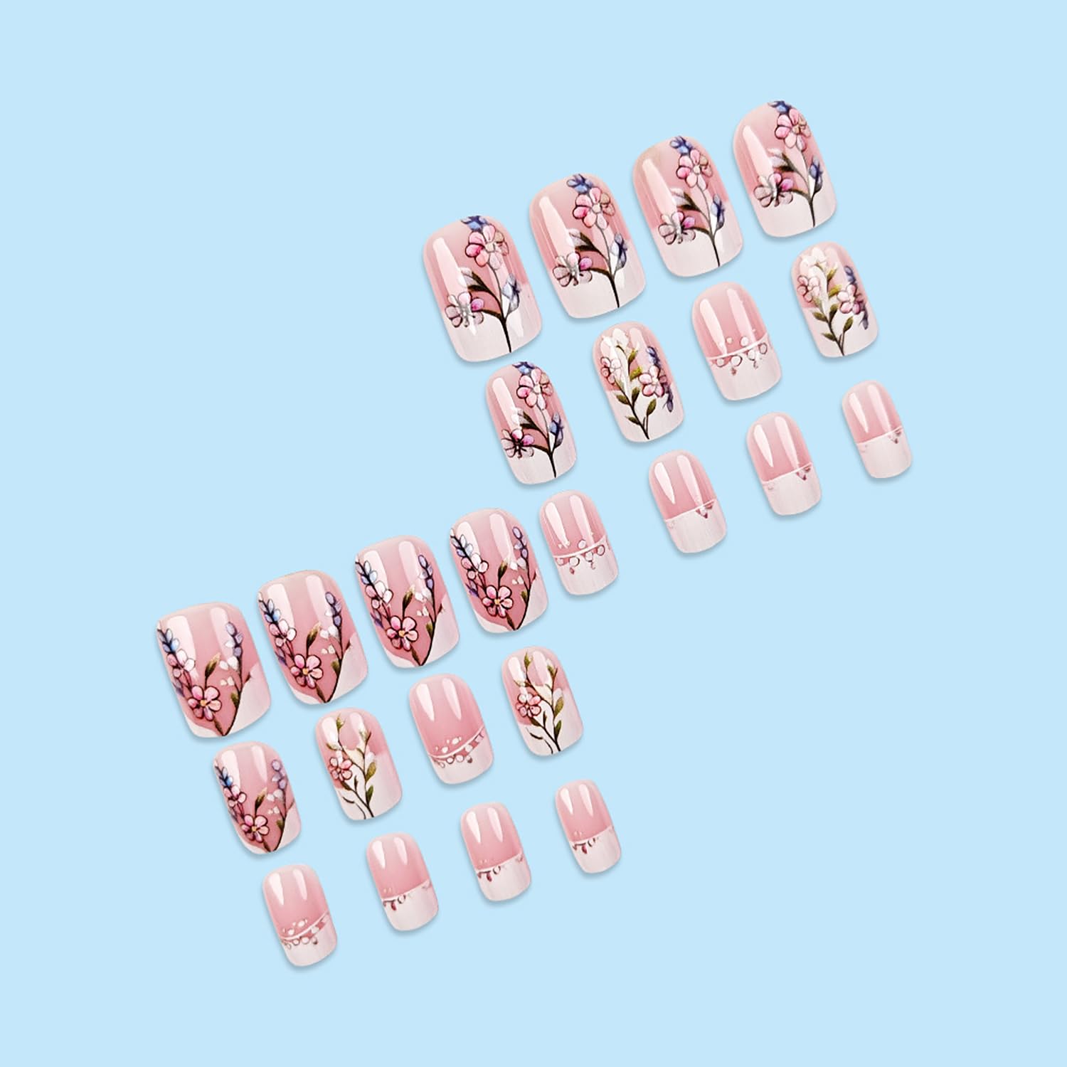 Chic French Floral Tip Press-On Nails Artificial Nails 24 Pcs - Free Shipping