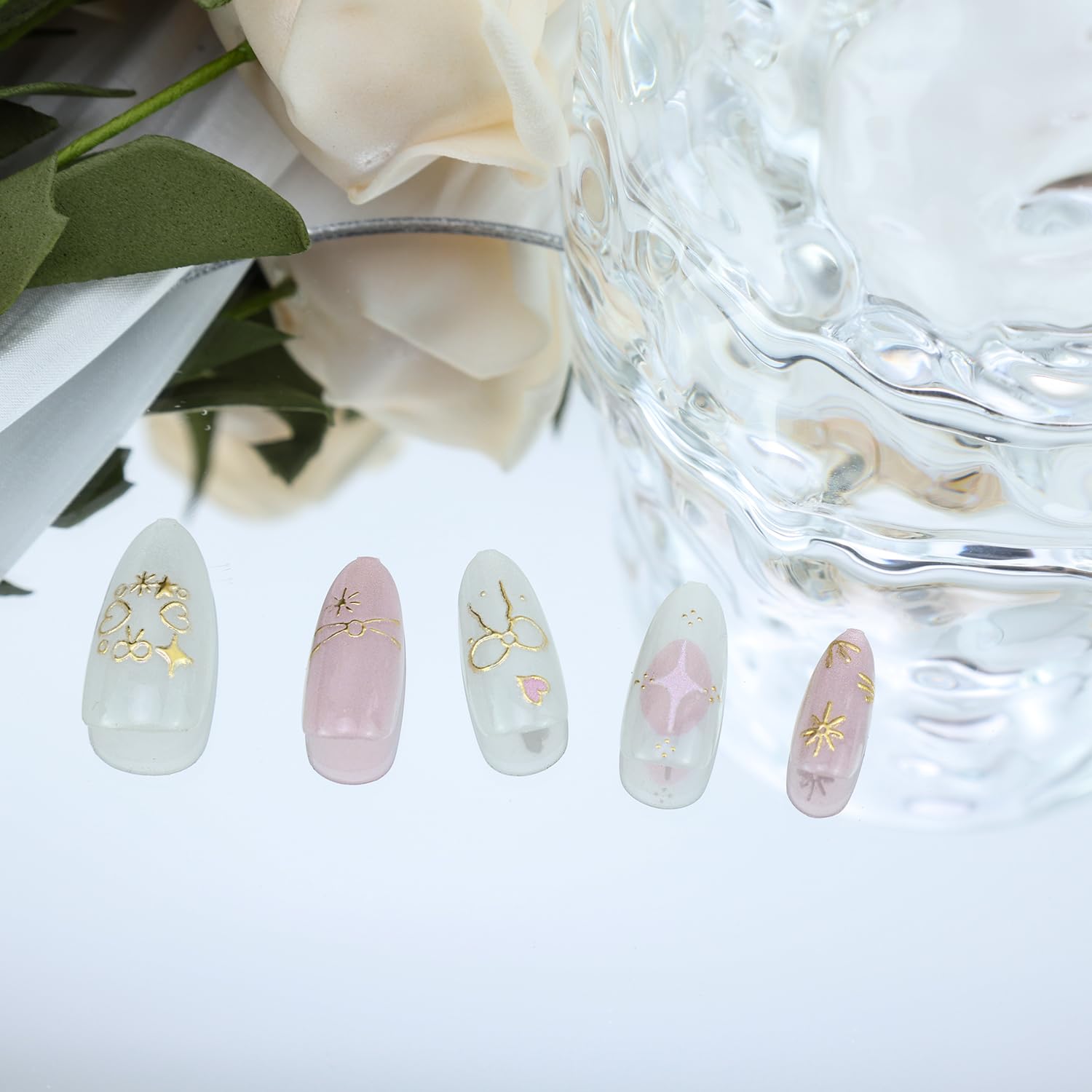 Trendy Pink Glitter Bow Rhinestones Press-On Nails False Nails 30 Pcs - Free Shipping
